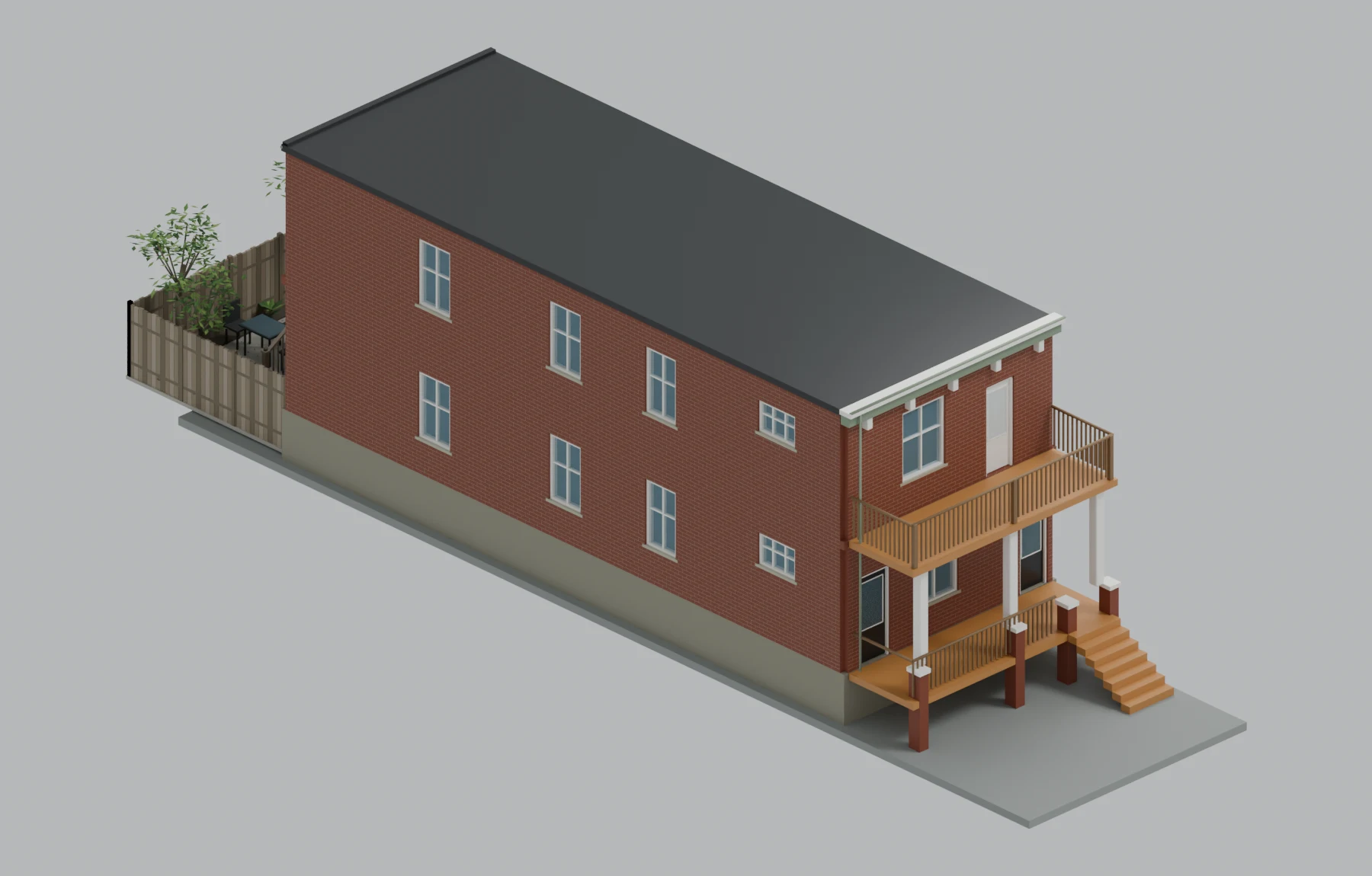 Lower apartment — 169 & 169A — building exterior, illustrative furnished cutaway